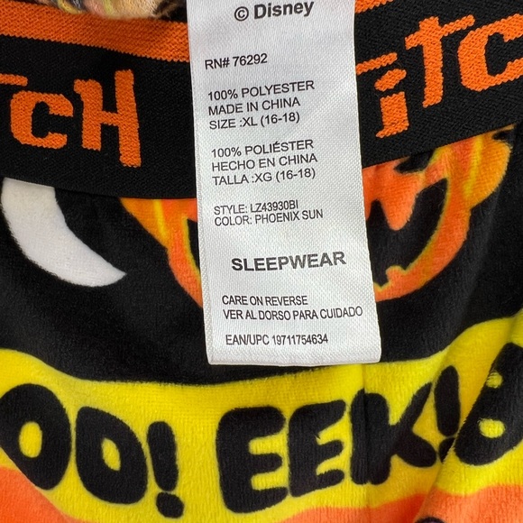 Disney Stitch Halloween pants pajama velour XL black orange lounge 16-18 - Picture 3 of 5
